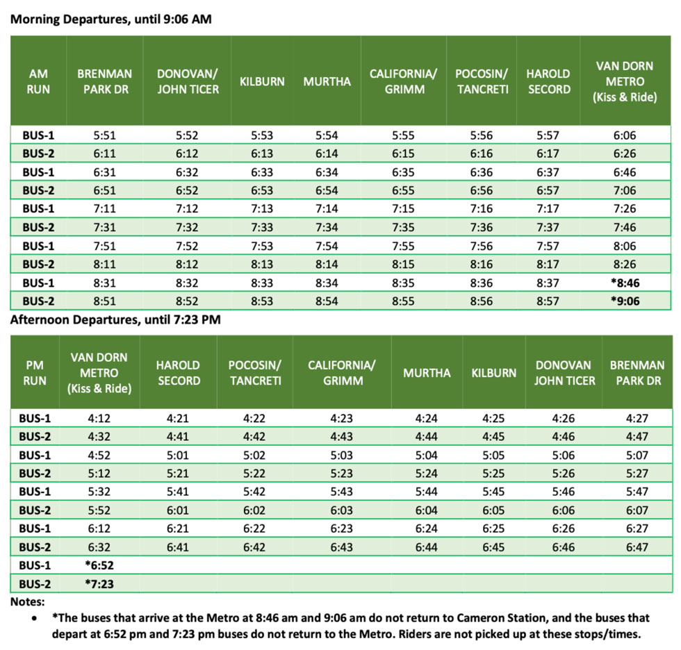 shuttle schedule